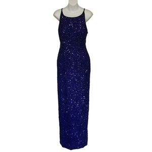 SCALA Silk Sequined Beaded Formal Long Dress Size Medium